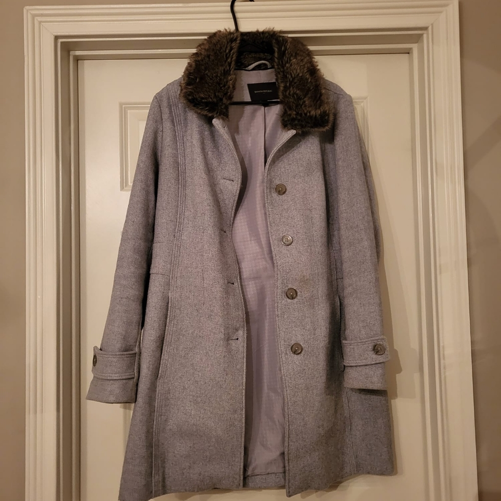 Wool blend coat faux fur collar